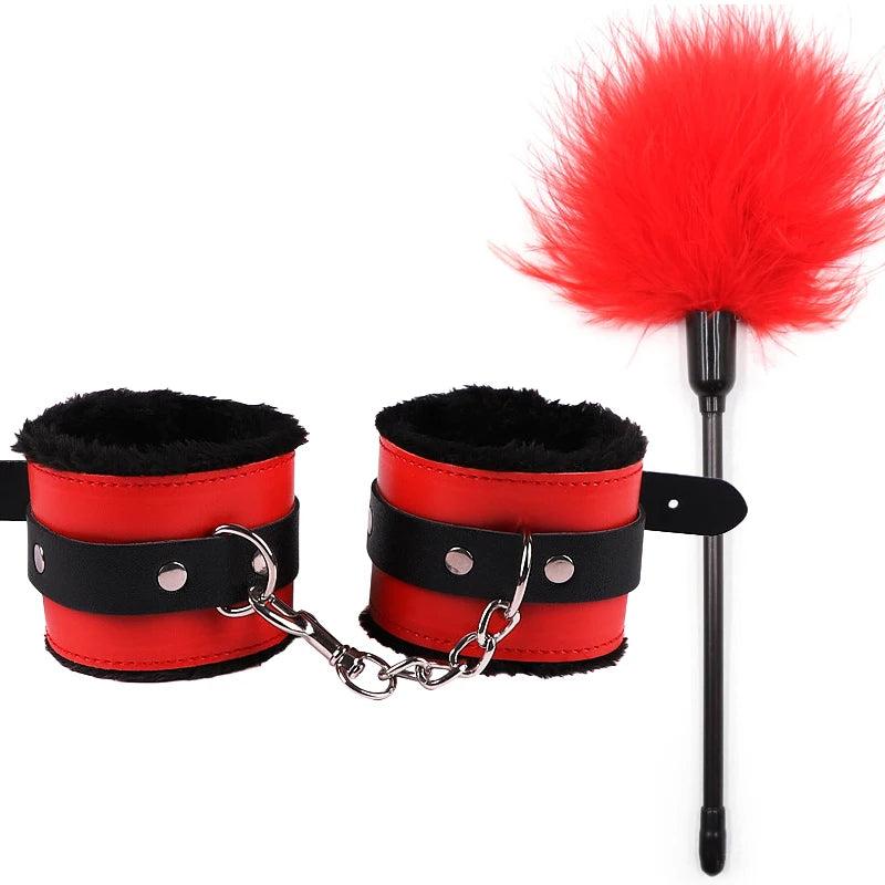 Kit Bondage Cuir & Plumes pour Femmes – Accessoires Érotiques