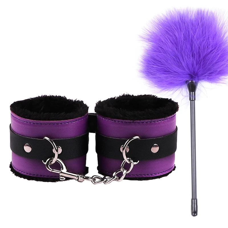 Kit Bondage Cuir & Plumes pour Femmes – Accessoires Érotiques