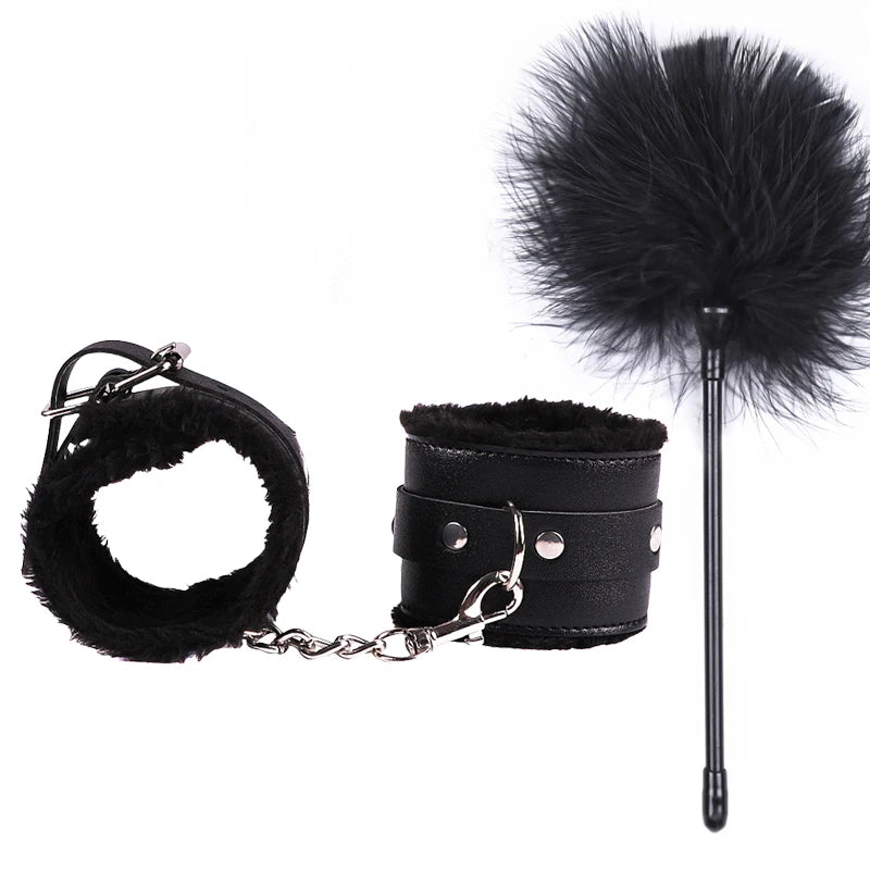 Kit Bondage Cuir & Plumes pour Femmes – Accessoires Érotiques