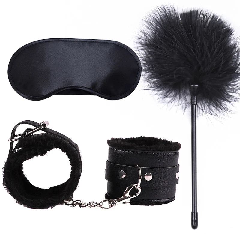 Kit Bondage Cuir & Plumes pour Femmes – Accessoires Érotiques